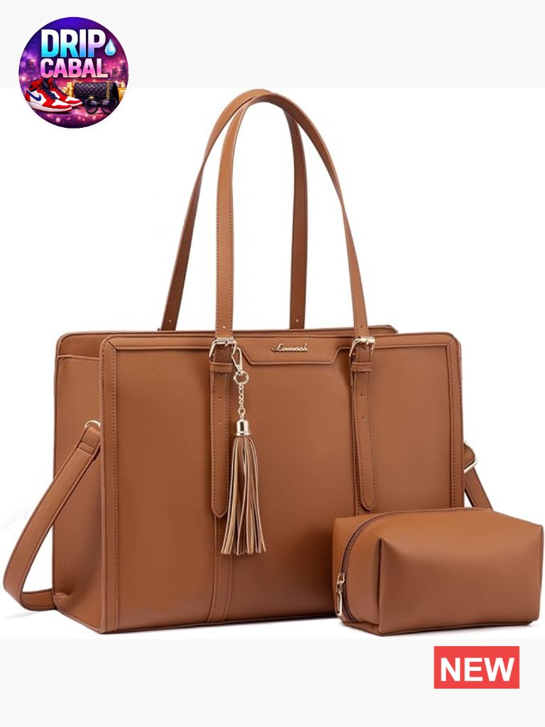 15.6" Laptop Tote Bag For Women Pu Leather, Large Capacity With Clutch Purse